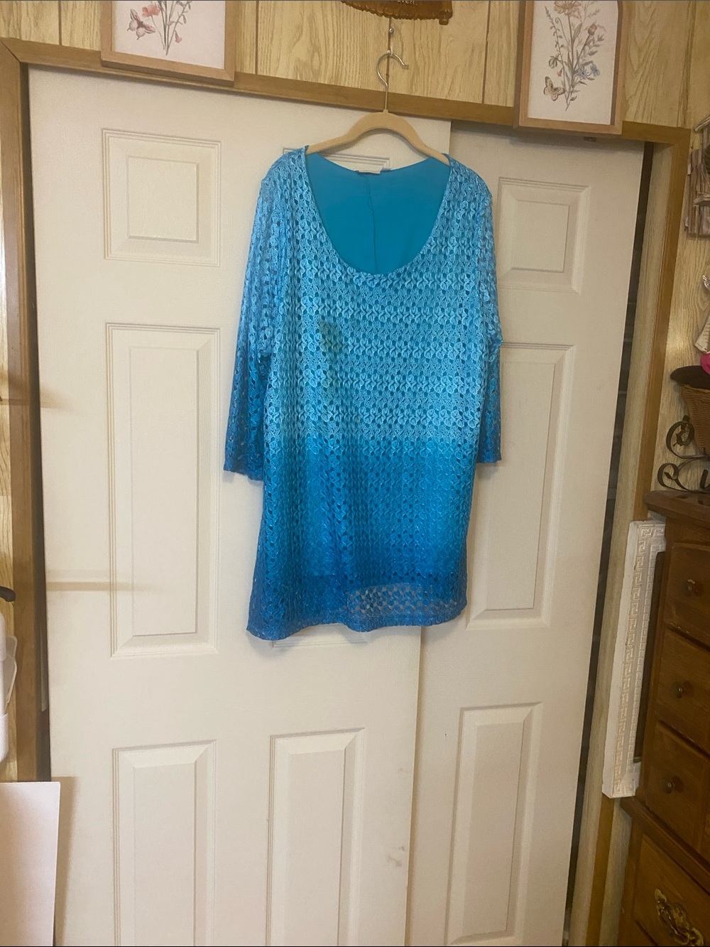 Kim Rogers Turquoise Ombre Crochet Tunic